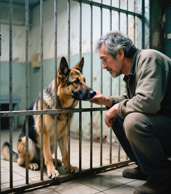 Die Augen des Tierheimhundes füllten sich mit Tränen, als er in dem Fremden, der den Raum betreten hatte, sein ehemaliges Herrchen wiedererkannte.