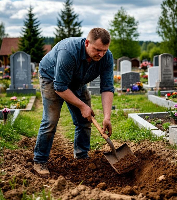 Groparul a găsit un telefon vechi chiar lângă sicriul răposatei — și când acesta a sunat pe neașteptate, a ridicat receptorul din reflex…