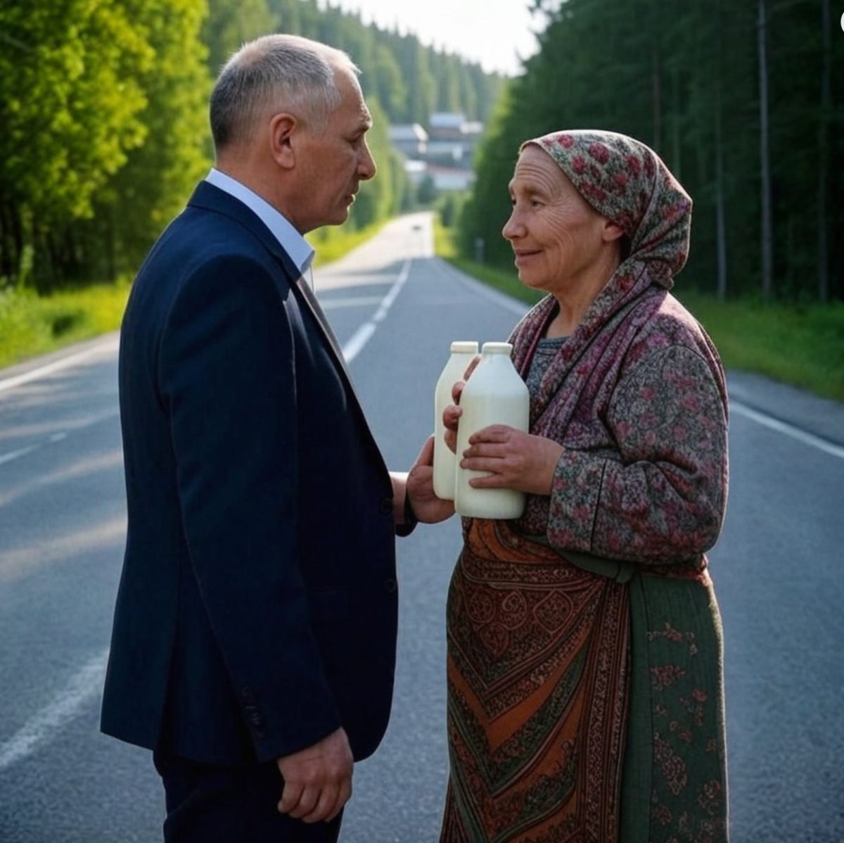 După un prânz gustos la marginea șoselei, chirurgul s-a hotărât să cumpere de la o mulgătoare în vârstă o sticlă de lapte.