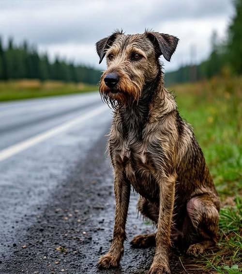Bărbații au fost surprinși când au aflat de ce câinele slăbit nu părăsea drumul de mai bine de două săptămâni.