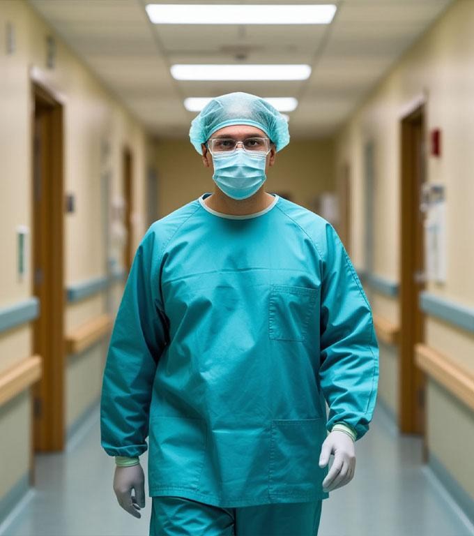 A ieșit din sala de operație, legănându-se de parcă și-ar fi pierdut echilibrul.