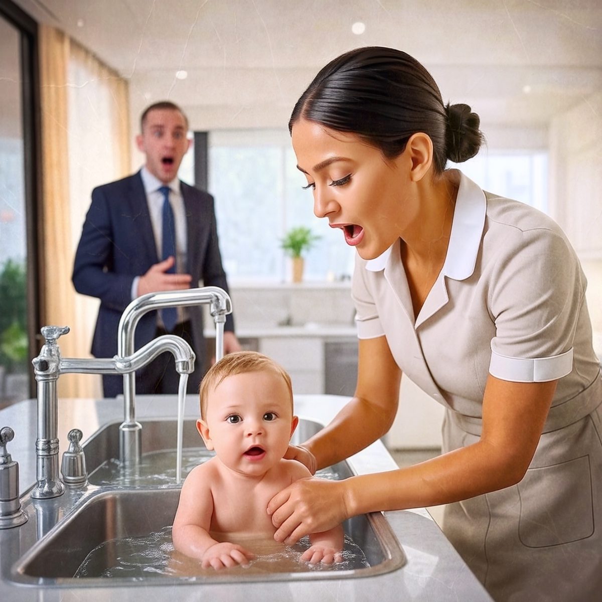 Doamna de la curățenie a spălat copilul în chiuvetă… Reacția tatălui milionar a șocat pe toată lumea…